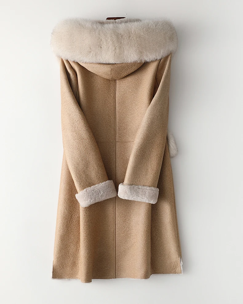 New Arrival Real Sheepskin Lady Coat With Fox Fur Collar With Long Sleeve Zipper Elegent Style Thick Warm Fur