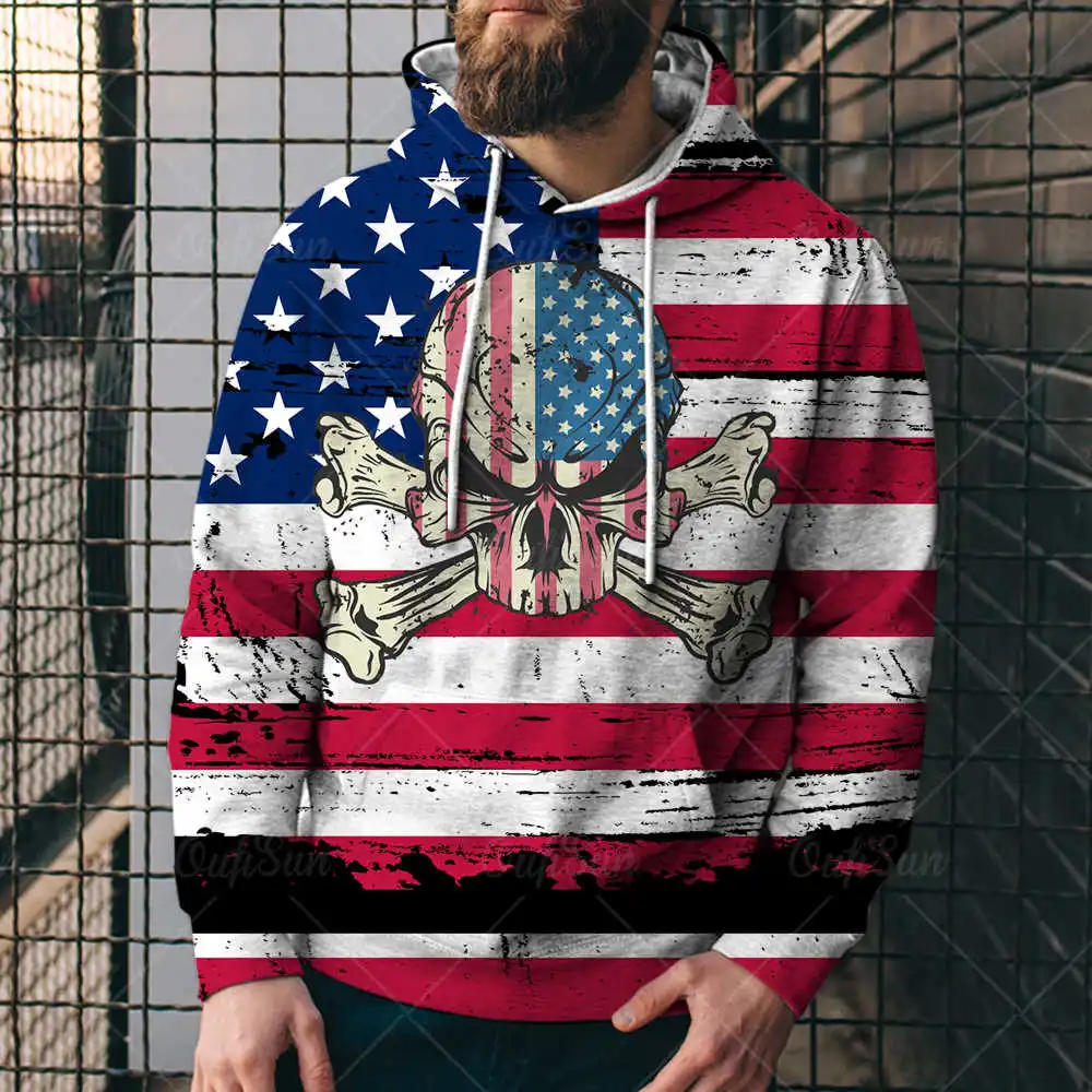 

USA Flag Hoodies Men Sweatshirts Hooded United States America Independence Day Hoody Unisex National Flag Tops Men Clothing 4XL