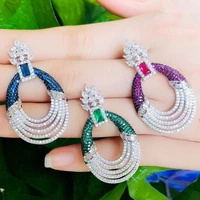cwwzircons hundreds zirconia paved designer multi layer green blue cz long round drop luxury wedding earrings for women cz602