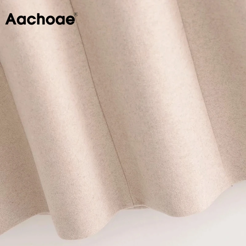 

Aachoae Beige Color Elegant Cape Coat Stand Collar Vintage Cloak Women Double Breasted Solid Long Poncho Femme Autumn Spring
