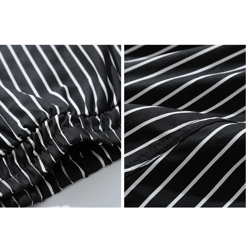 Cotton Pajama Shorts Mens Boxer Underwear Mid Waist Large Size Home Casual Briefs Shorts Black Striped Soft Sleep Underpants Man