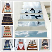 6pcs13pcs 3d warm christmas house art staircase decals pvc self adhesive stair risers stickers wallpaper for home hotel murals