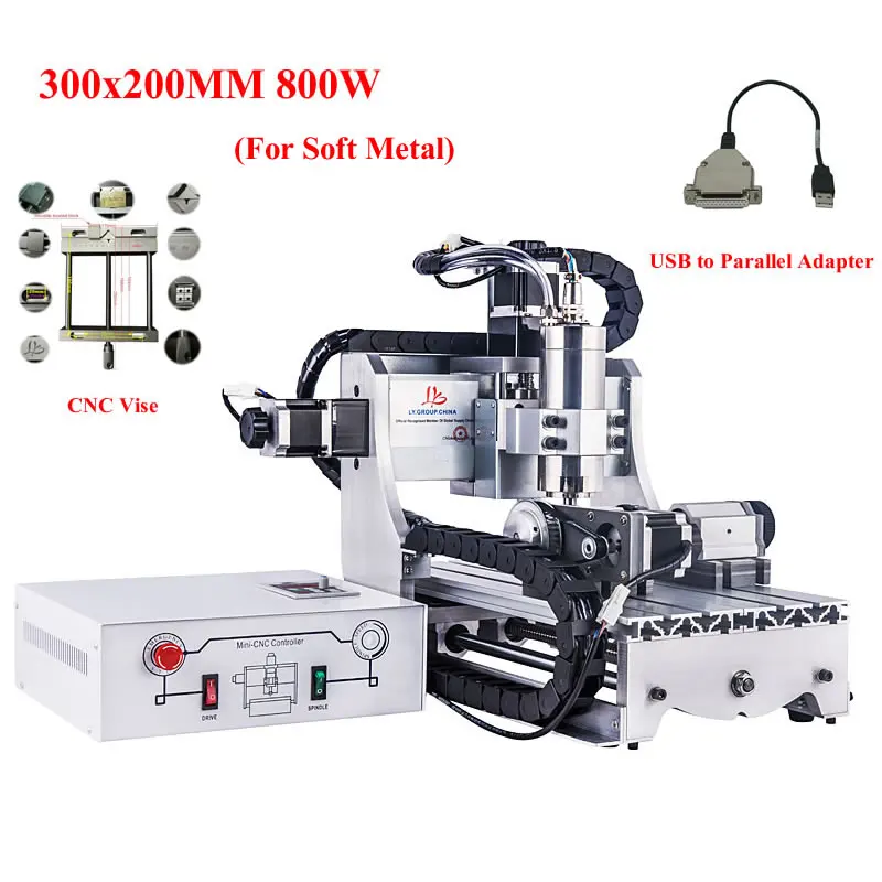 CNC 3020Z-S Engraving Machine 3Axis 4Axis 800W Spindle with USB to Parallel Adapter CNC Vise Ball Screw Milling Router CNC Kit