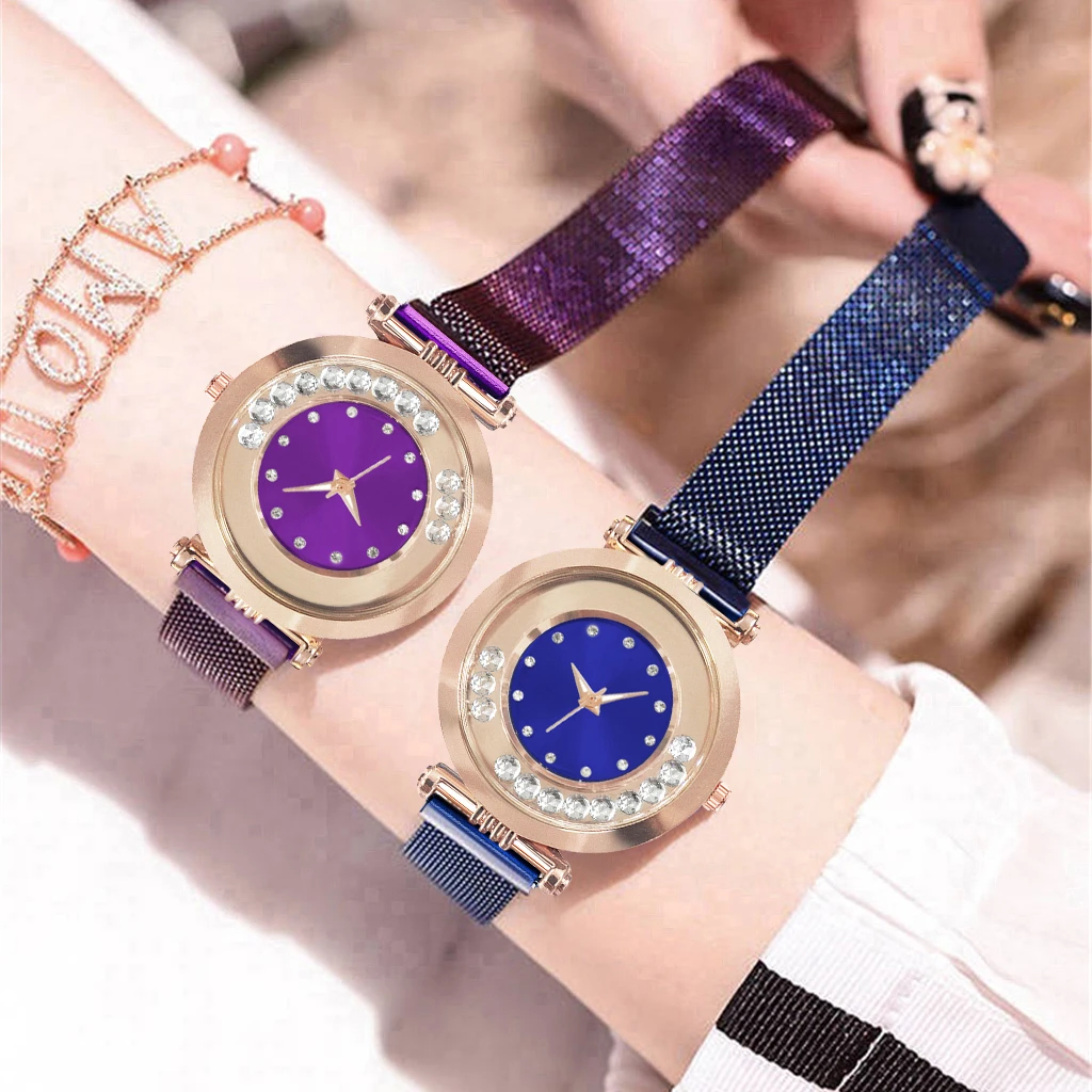 Женские кварцевые часы с магнитной застежкой из нержавеющей стали|Женские