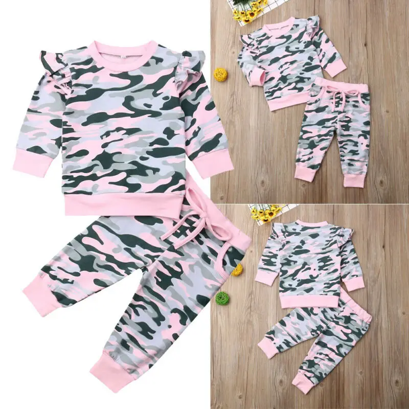 2 шт. камуфляжная одежда для маленьких детей девочек свитшот с оборками топ