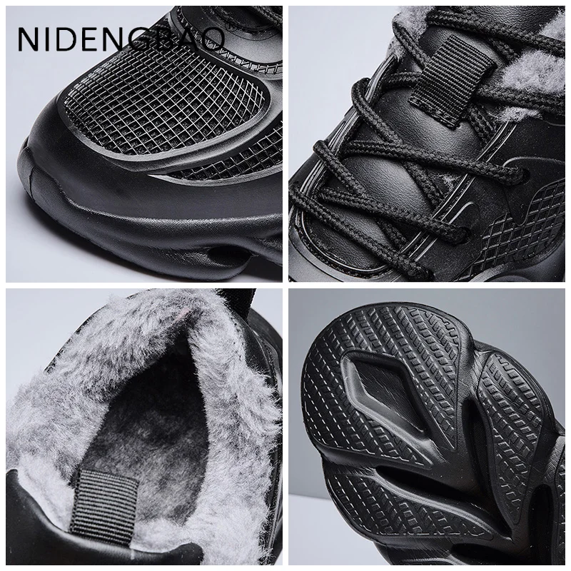 Men's Sneakers Mesh Breathable Comfortable Outdoor Walking Jogging Running Sports Shoes Plus Velvet Warm Male Casual Tennis Shoe