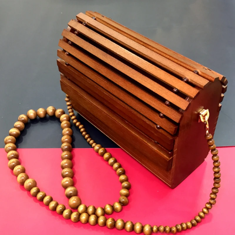 

2020 Fashion Bamboo Wooden Womens Purses Evening Clutch Bags Vintage Transparent Shoulder Handbags Ladies Party Prom Small Tote