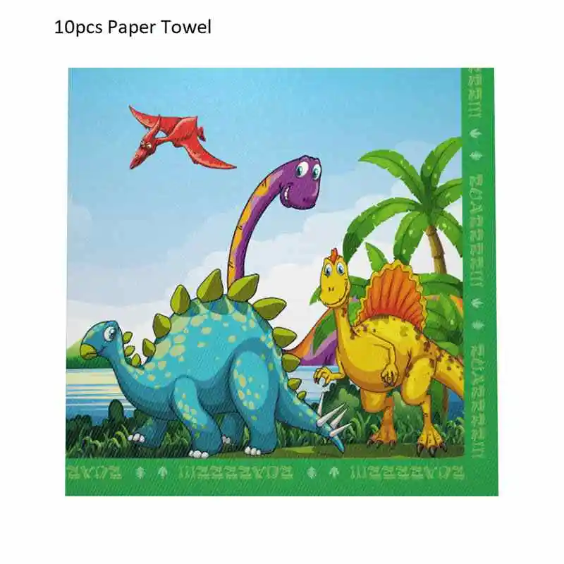 10pcs Paper Towel Dinosaur Party Tableware Paper Plate Cup Napkins Tablecloth Banner Happy Birthday Event Party Supplies for Boys - Цвет: 10pcs Paper Towel