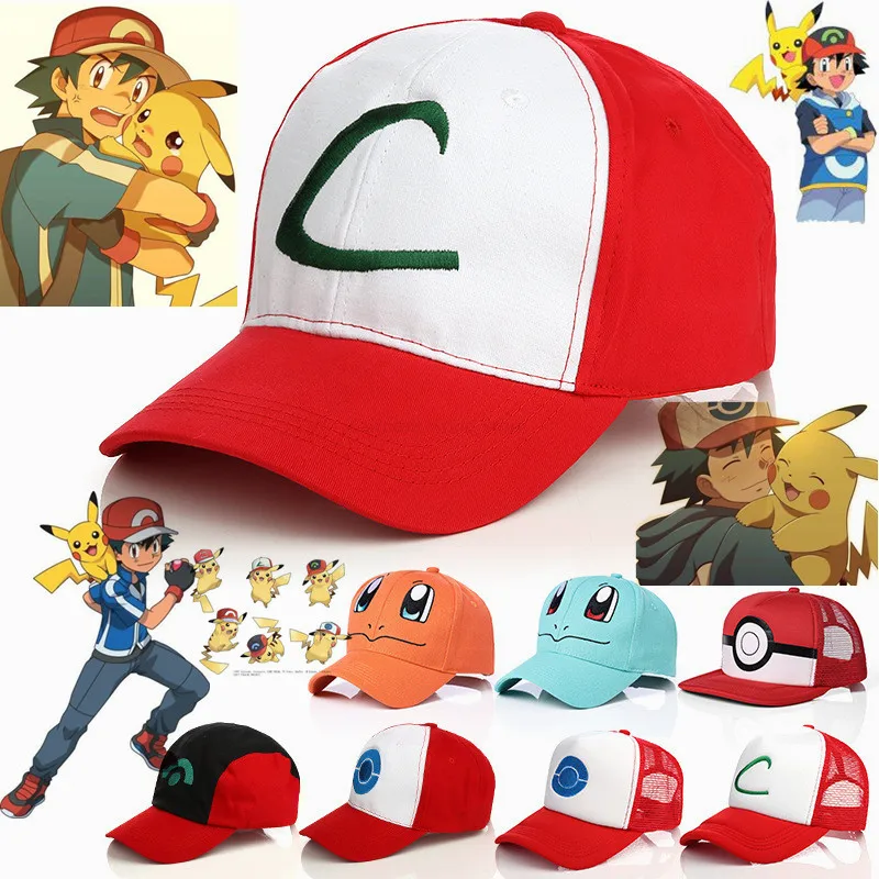 

TAKARA TOMY Pokemon Ash Ketchum Pikachu Cosplay Hats Charmander Squirtle Child Adult Baseball Cap Sports Street Sun-proof Hat