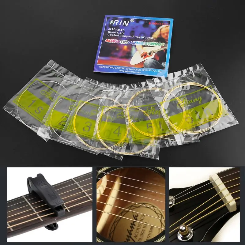 

OOTDTY 6pcs A100 Acoustic Guitar Strings Steel Core Coated Copper Alloy Wound 010-047