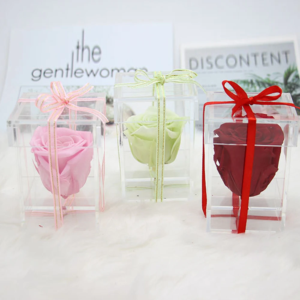 Прозрачные подарочные коробки из акрила искусственные розы цветочная упаковка с
