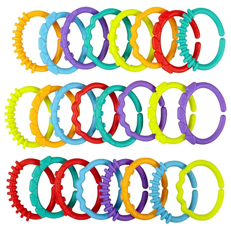 

Baby Teether Rings Links Toys Colorful Round Connecting Ring Rattle Strollers Car Seat Travel Toys for Baby Infant Newborn Kids