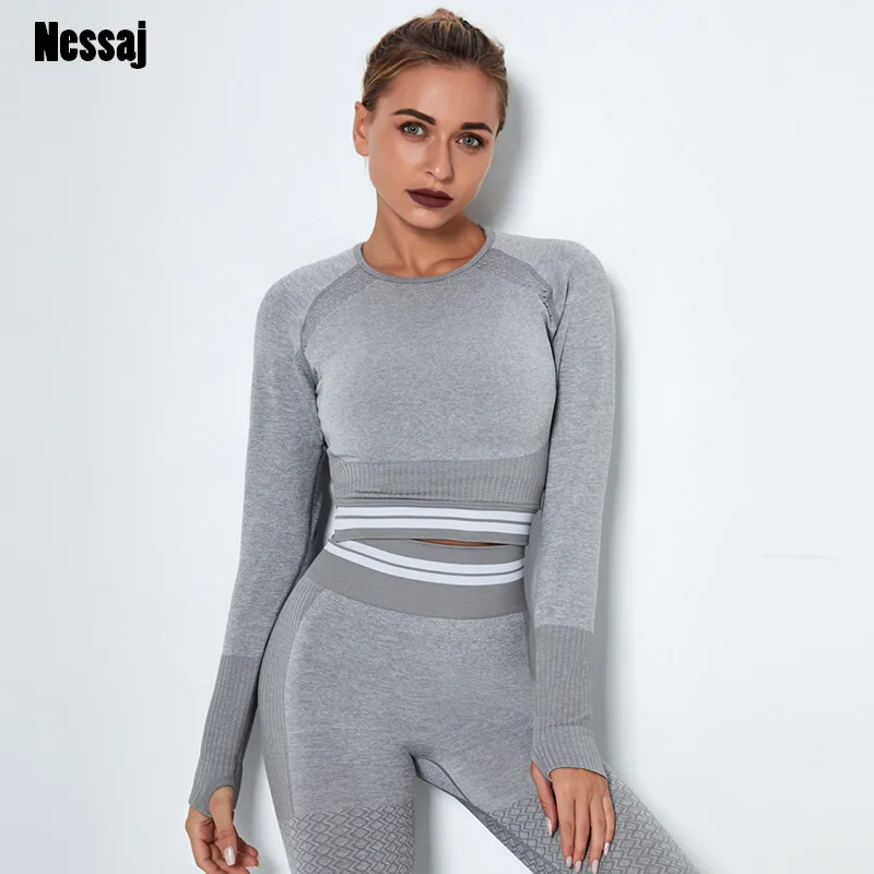 

Nessaj Seamless Sport Top Long Sleeve Workout Shirt For Women Fitness Gym Top Athletic Gym Shirt Women Sports Wear Active Wear