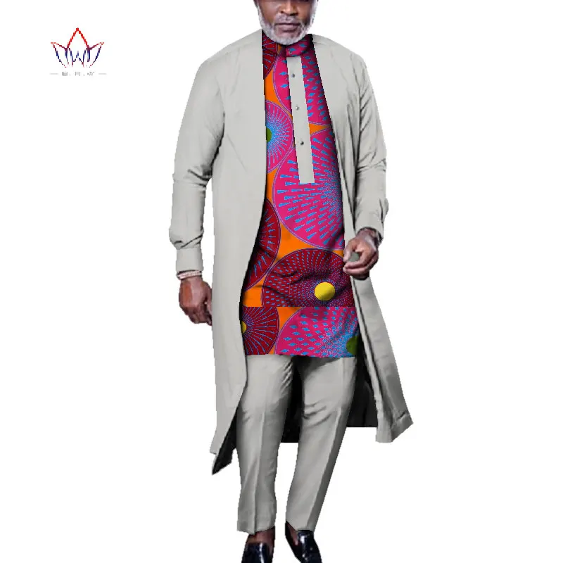 Bazin Riche Men 3 Pieces Pants Sets African Design Clothing African Clothes Casual Men Long Top Shirts and Pants Sets WYN925