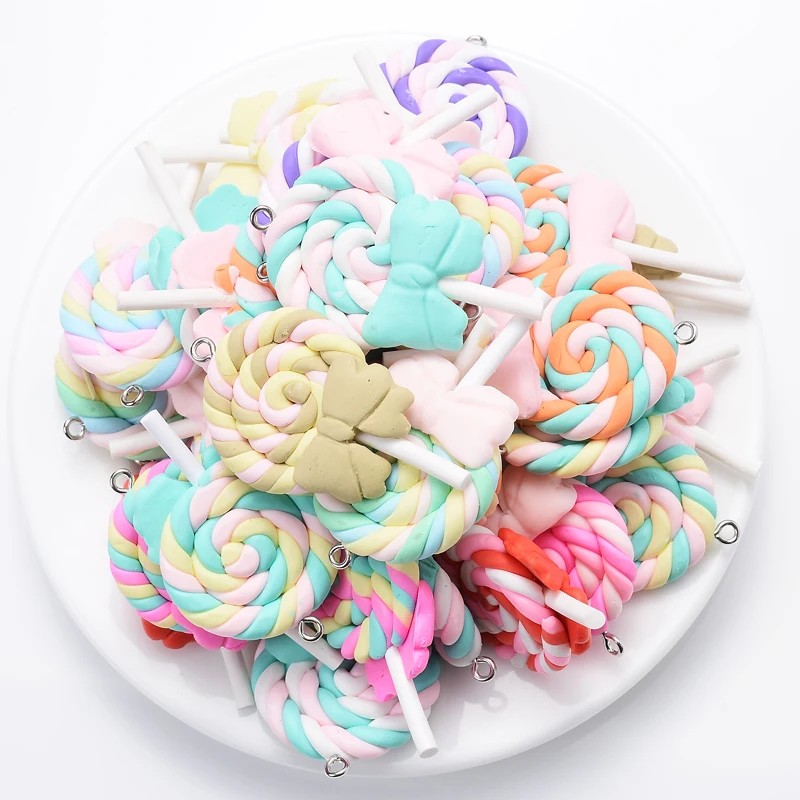 New Bowknots Decoration Colorful Lollipops/candy Shape Polymer Clay Spacer Beads For Jewelry Making DIY Necklace Accessories