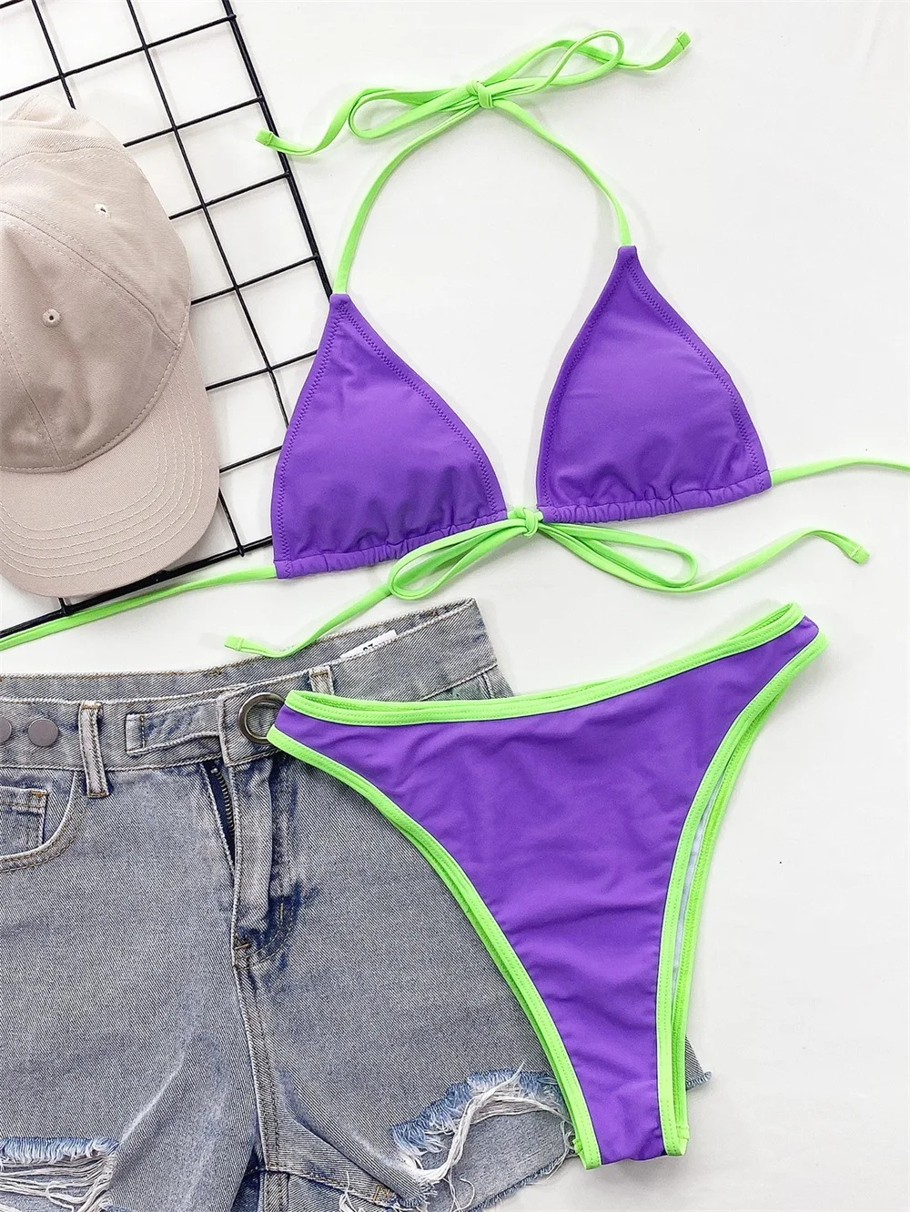 Неоновые микро-бретельки сексуальные купальные костюмы мини-купальник лидер