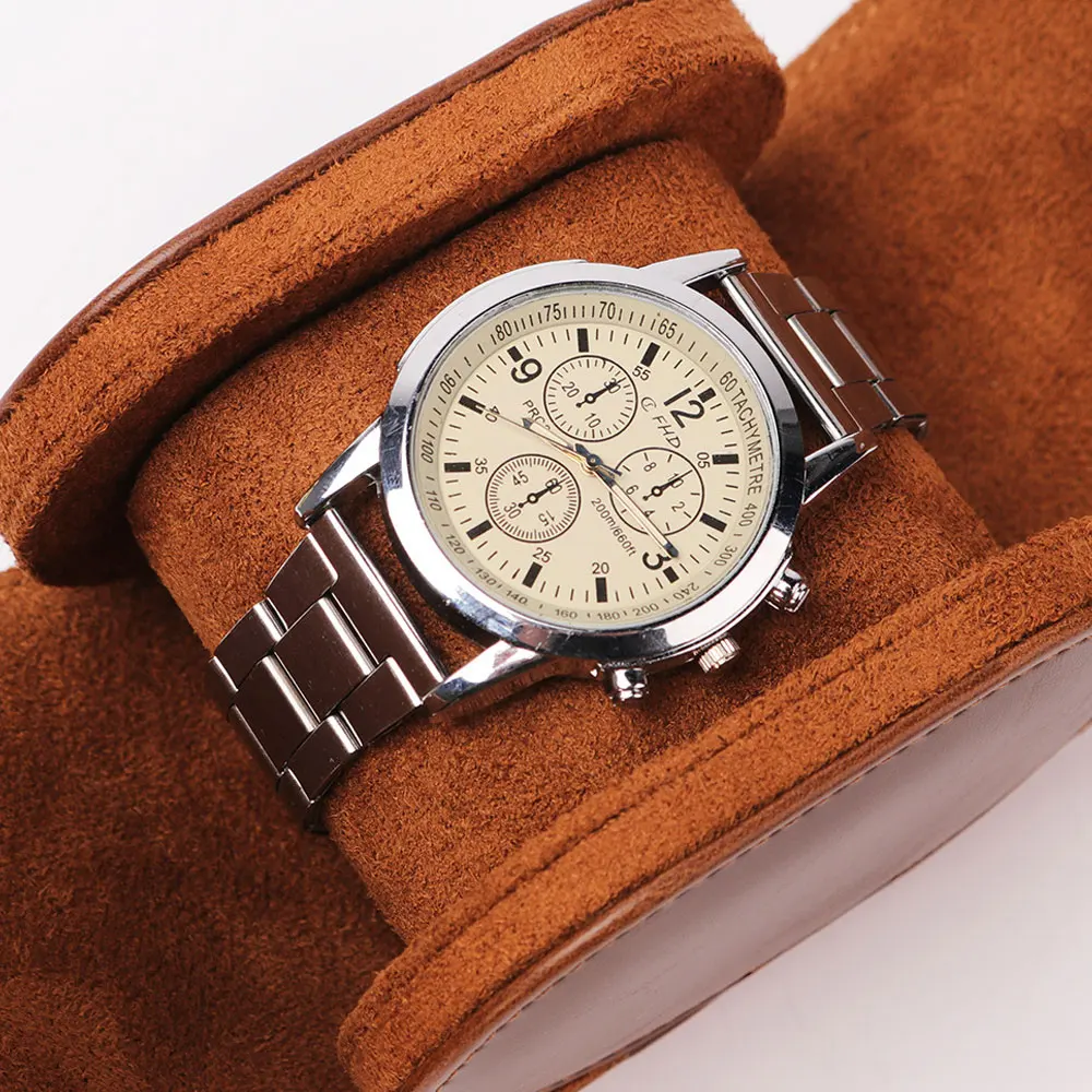 Лидер продаж винтажная коробка для часов из искусственной кожи с коричневыми