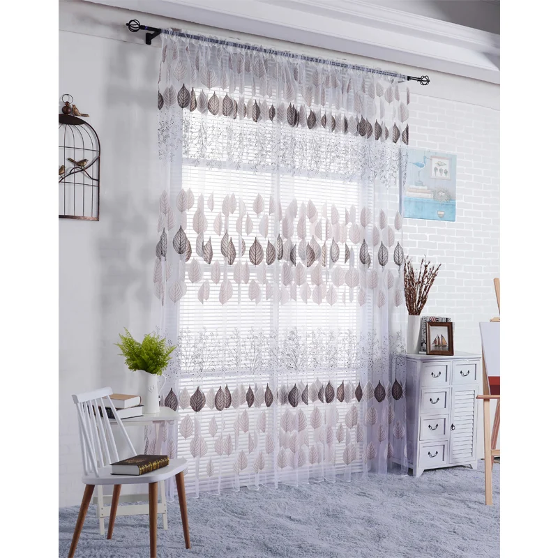 Прозрачные шторы с узором листьев для гостиной кровати комнаты современные