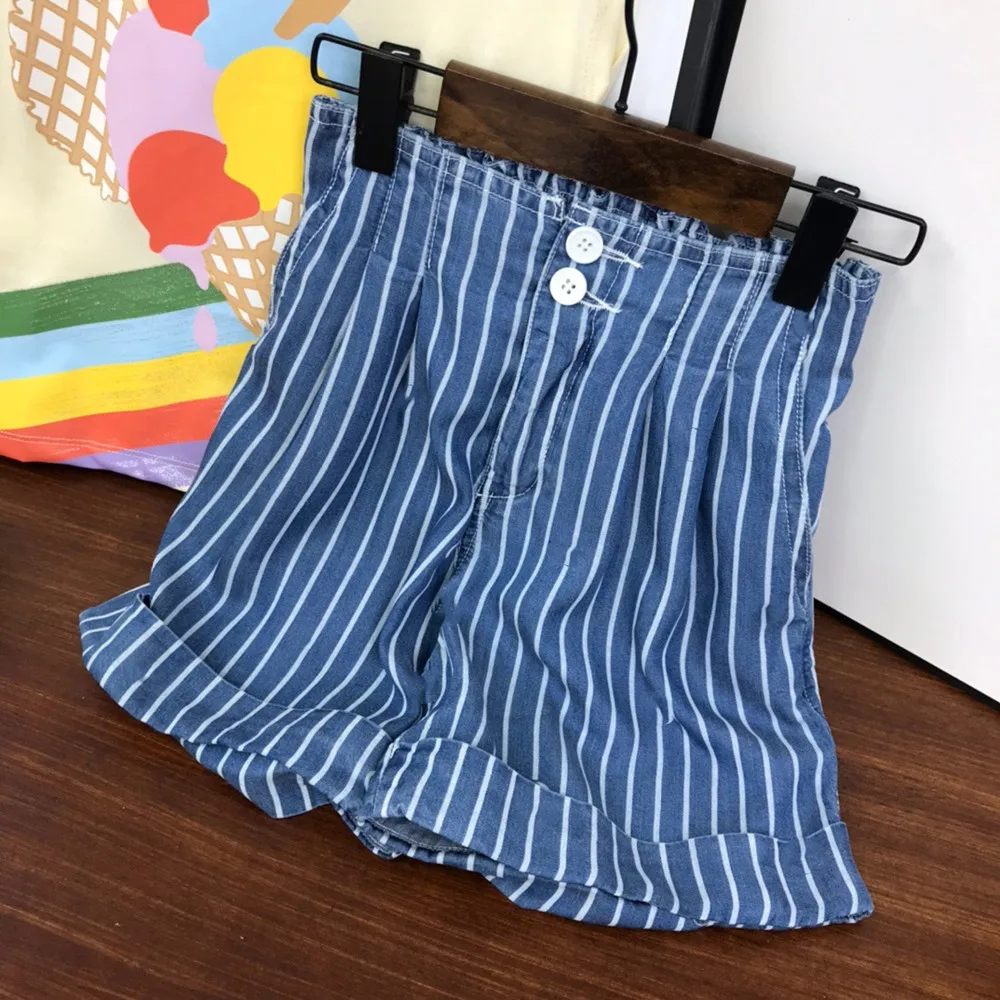 

Brand children's clothing girls summer suit children's little girl baby cotton leisure short sleeve + shorts two piece set