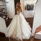 Винтажное кружевное Тюлевое свадебное платье Verngo для невесты цвета слоновой кости, белое, с вырезом в форме сердца, Романтические свадебные платья на заказ