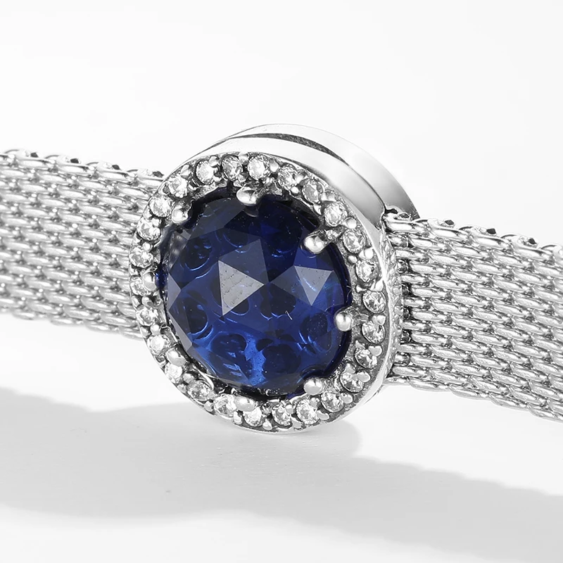Hot fashion 925 Sterling Silver noble Dark blue crystal CZ Beads clip Fit Original reflection Clip Charm Bracelet Jewelry making