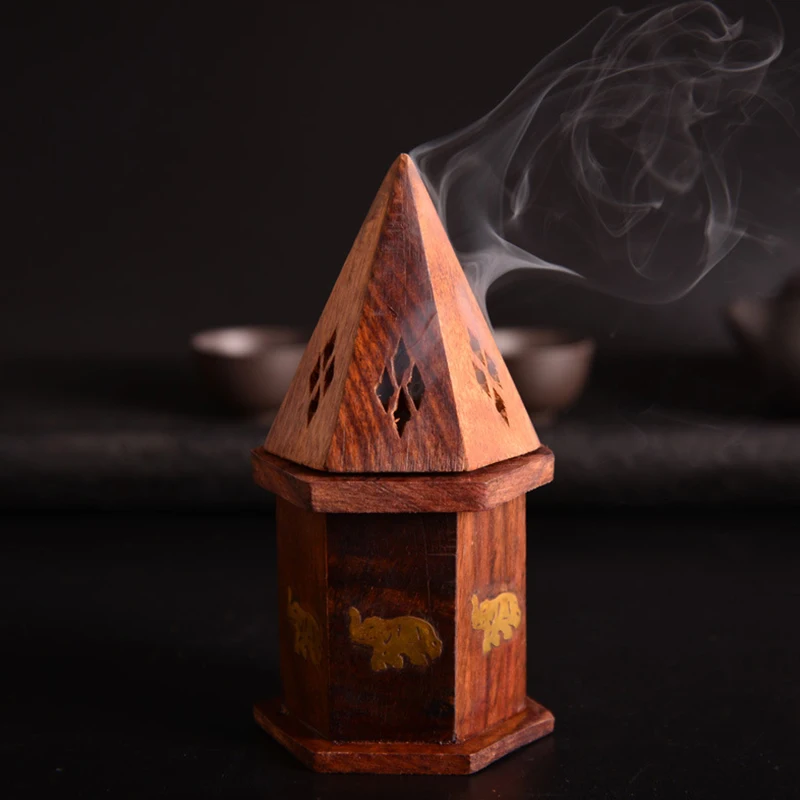 

Wooden Bakhoor burner Arabic Censer Burner Mabkhara for Oud Bukhoor Indian Cone Incense Burner Traditional Wood Incense Storage