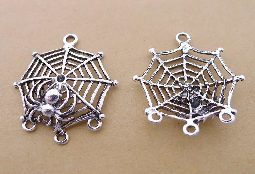 Ручная работа серьги шармы; Аксессуары Diy для изготовления ювелирных изделий браслет с подвеской 5 шт. 31x36 мм старинное серебро Цвет паутина разъем