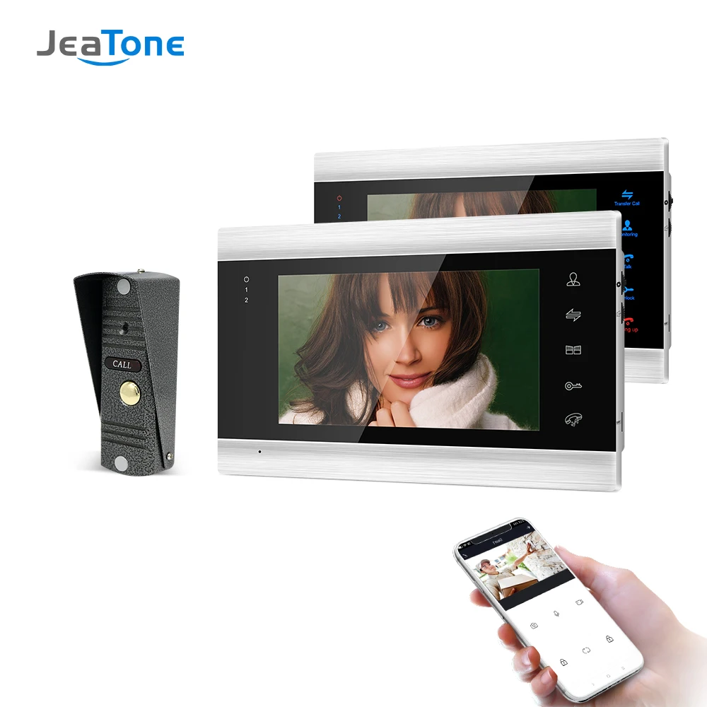 Jeatone 7 дюймов беспроводной Wifi смарт IP видео домофон система с 2 монитором ночного
