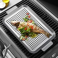 grill topper bbq grilling pansheavy duty nonstick barbeque trays with handles 14x10 perforated grill baskets for outdoor gril