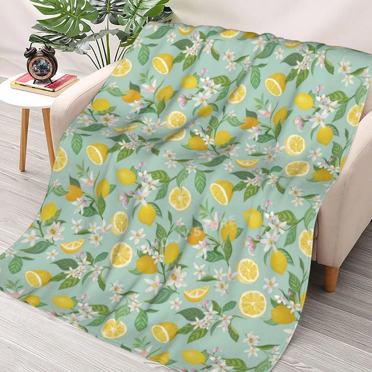 

Flower Lemon Pineapple Fruit Leaves Throw Blanket Sherpa Blanket Bedding soft Blankets 70x100 220x240 220x260