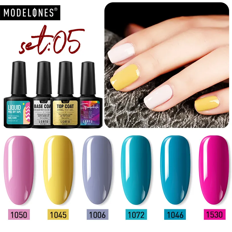 Modelones 9 шт./лот УФ гель для ногтей полуперманентный Базовый Топ Лак светодиодный