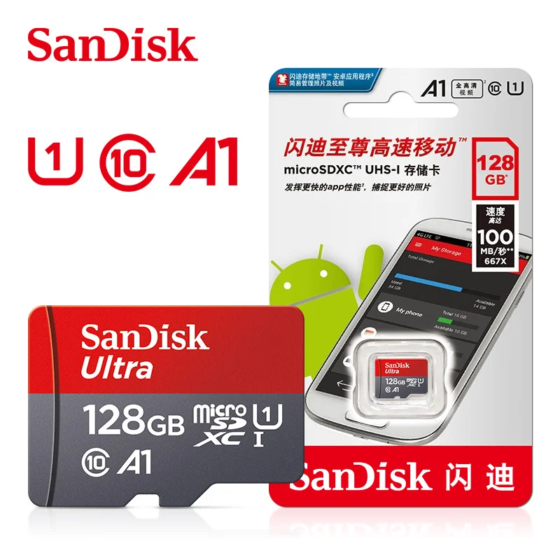 

100% Original SanDisk 16gb 32gb 64gb Micro SD Card Class10 TF Card 128gb 256gb Max 120Mb/s memory card for and smartphone tablet