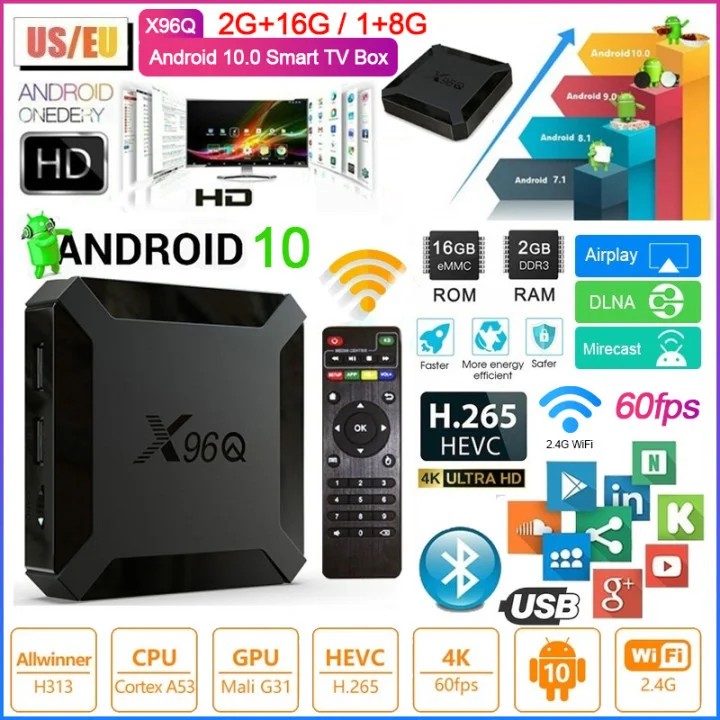 ТВ приставка Android 10 X96Q 4K HDMI совместимая 2.0A 2 4G Wifi Allwinner 1 ГБ/2 ГБ 8 ГБ/16 медиаплеер