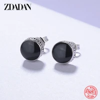 zdadan 925 sterling silver 8mm black round stud earring for women fashion wedding jewelry party gift