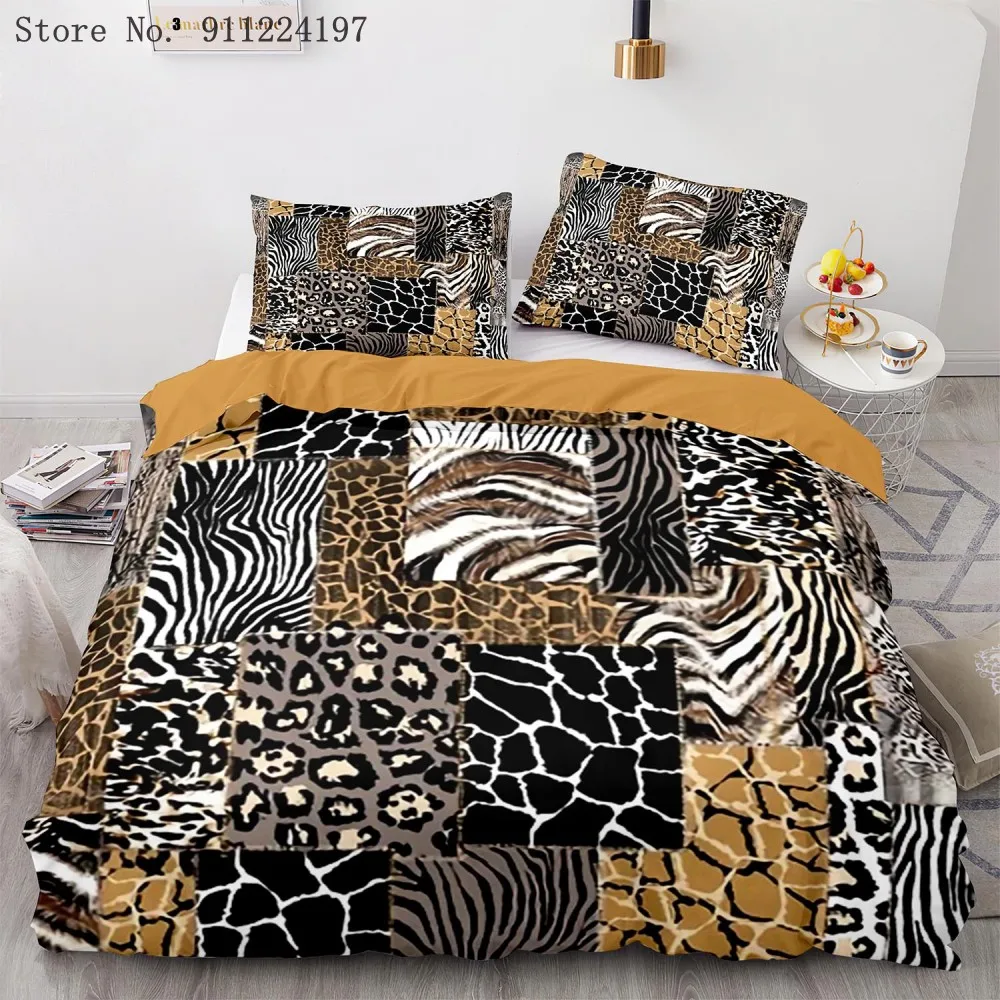 

Animal Texture Duvet Cover Set Kids Adult Bedding Set King Queen Size 3D Tiger Skin Printed Quilt Cover Single Double Bedspread