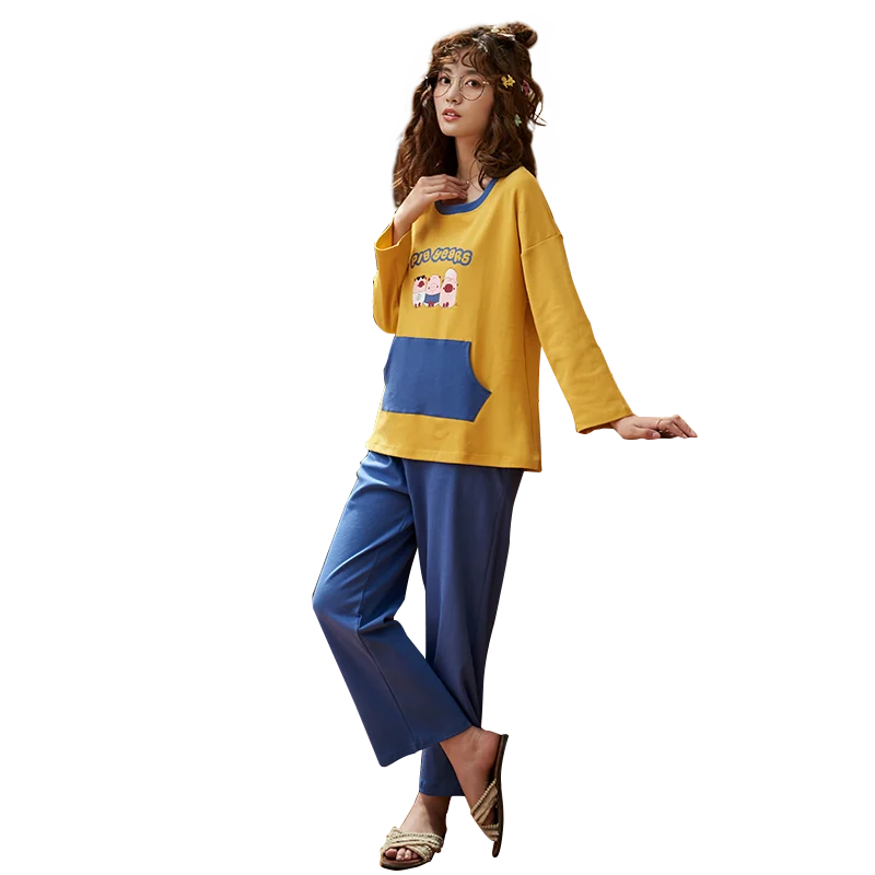 

New Spring Autumn Pijamas Suit Home Clothes for Women Fashion Nighty Underwear 2PCS Loose Casual Nightwear Cotton Sleepwear