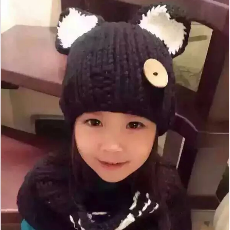

Knitted Winter Hat Baby Hat Cat Ears with Bib Scarf Warm Children's Hat Warm Ear Protection Hat for Girls Scarf Baby Hats
