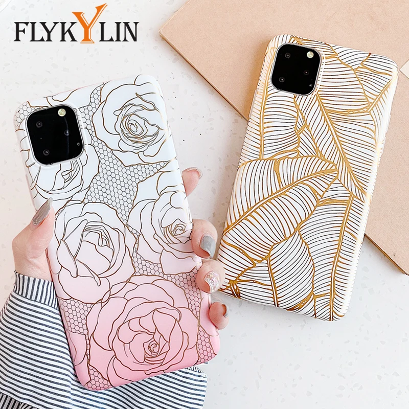 FLYKYLIN чехол для iPhone 11 Pro Max задняя крышка с мраморными листьями и розой силиконовый