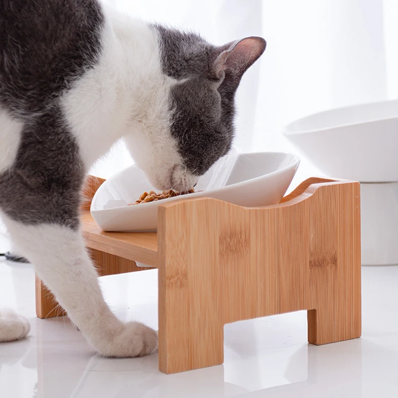 

1pc Cat Heart-Shaped Bowl Lovely Ceramic Neck Protective Cat Water Single Bowl Pet Feeding Bowl With Stand Cat Supplies