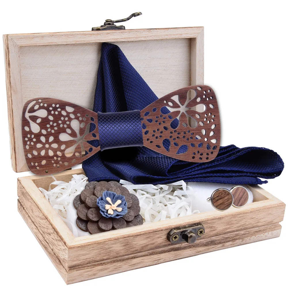 Рождественский набор из деревянного галстука-бабочки красного цвета в синюю