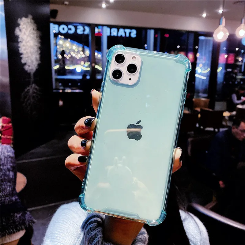USLION противоударный армированный Прозрачный чехол для iPhone 11 Pro Max XS Max XR X 8 7 6 6s Plus 5 5S SE прозрачные телефонные чехлы крышка подушки безопасности - Цвет: Green