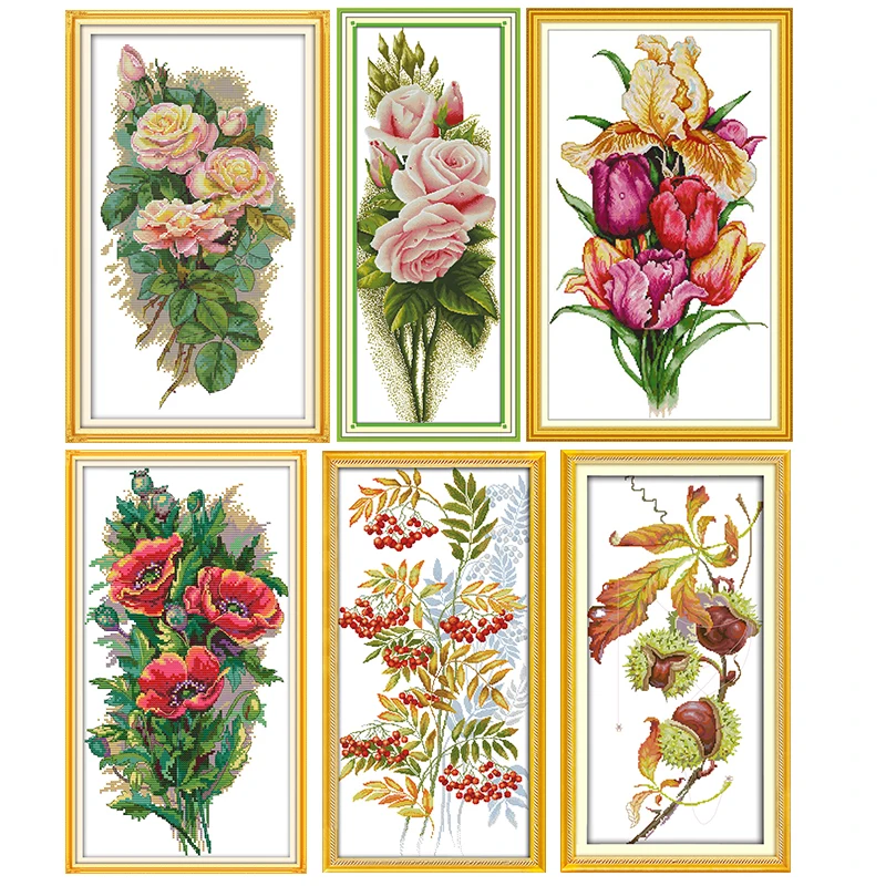 

Stamped Cross Stitch Kit Joy Sunday A Bunch of Flowers Printed 11CT 14CT Counted Cross-stitch Handmade Embroidery Needlework Set