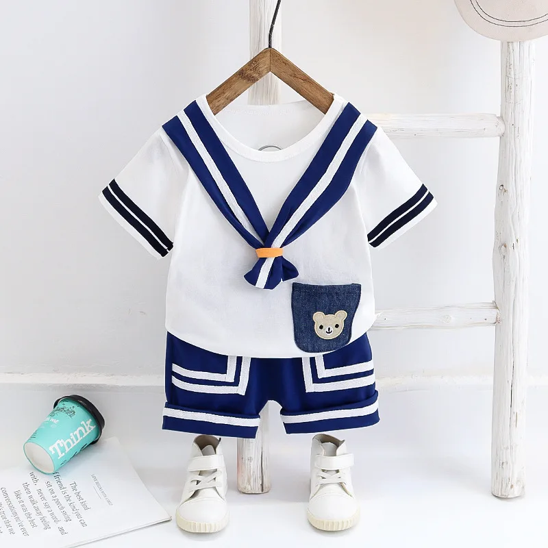 

Summer Navy Style Set Girls Boys Cotton Children Clothes Short Sleeve T-shirt + Shorts for Toddler Kids Baby Costume Cute Suit