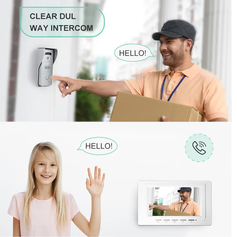 Система видеодомофона Проводная с экраном 7 дюймов и ИК датчиком|Видеодомофон| |