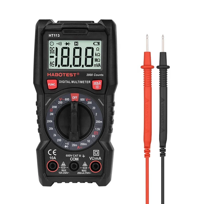 

Professional Digital Multimeter Manual Range 600V 10A Voltage Current Ohm Transistor Tester Automotive Multimeter HABOTEST HT113