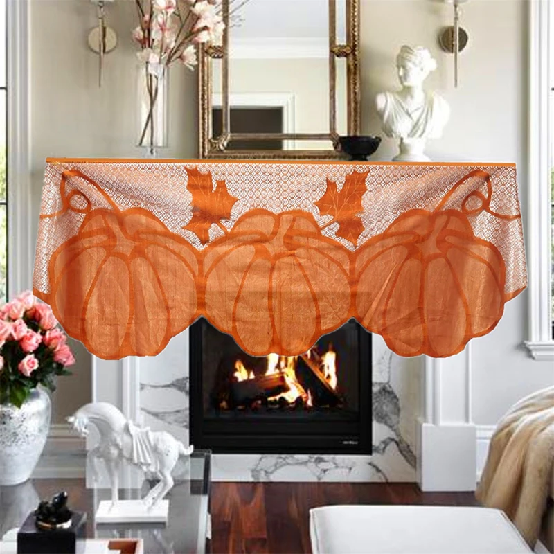 Pumpkin Lace Fireplace Cloth Maple Leaf Orange Spice Fall Thanksgiving Home Garden Decorative Supplies Drop Shipping | Дом и сад