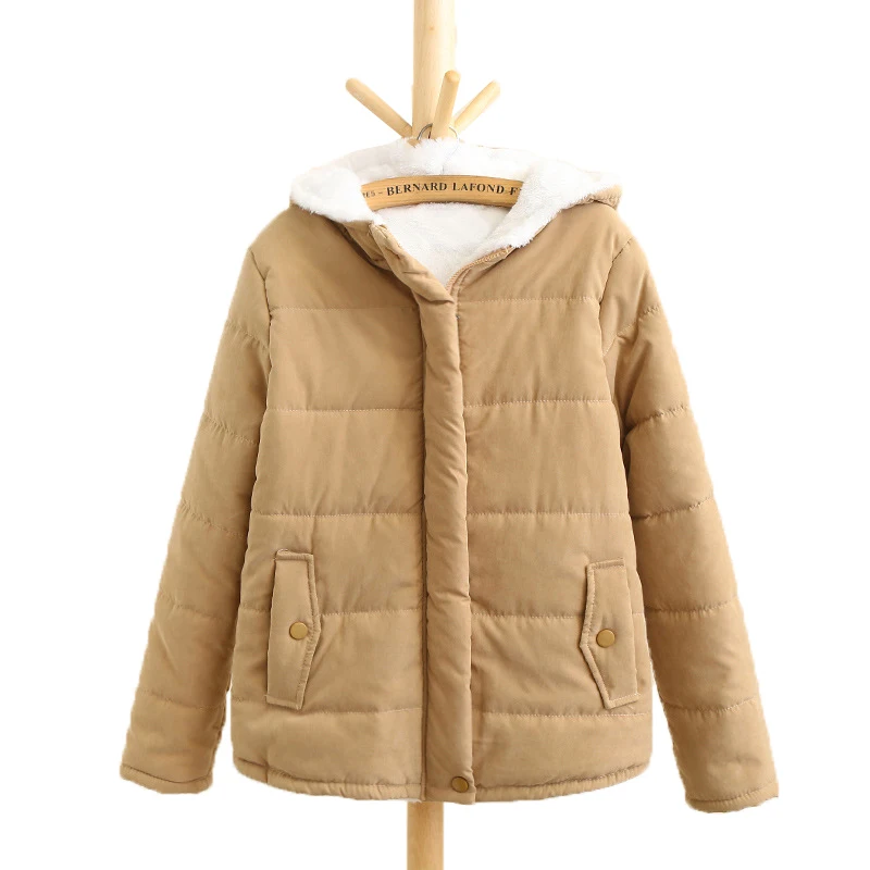 

Parker Coat Women's Jackets 2020 New Hooded Plus Velvet Warm Cotton Padded Zipper Winter Jacket Coats Outerwear Solid Color