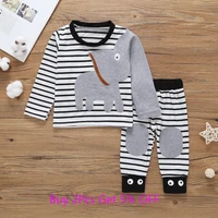 new newborn 2 pcs infant baby boy girl clothing set long sleeve striped elephant romper kid tops t shirtleggings outfit clothes