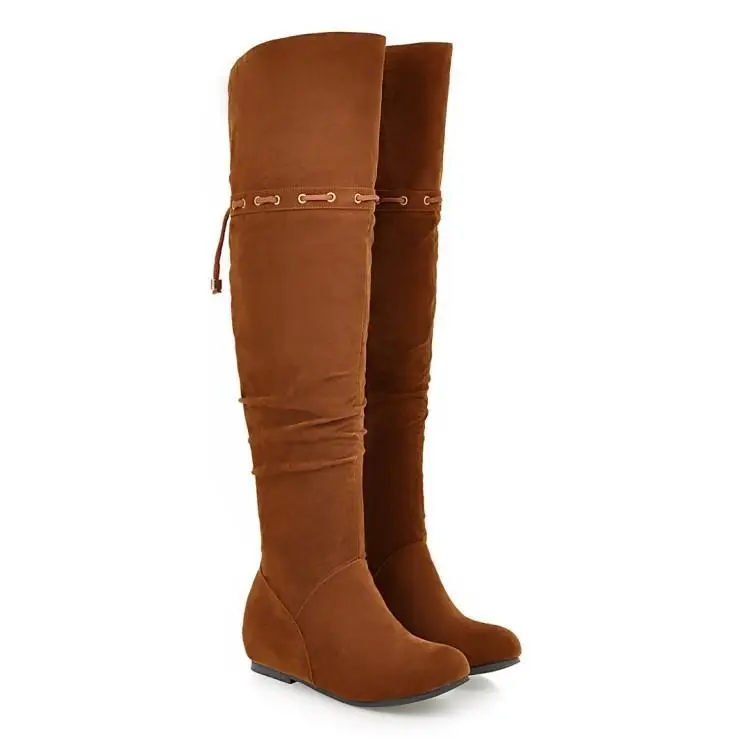 Сапоги на скрытом каблуке модные женские сапоги до бедра высокие цвет красный