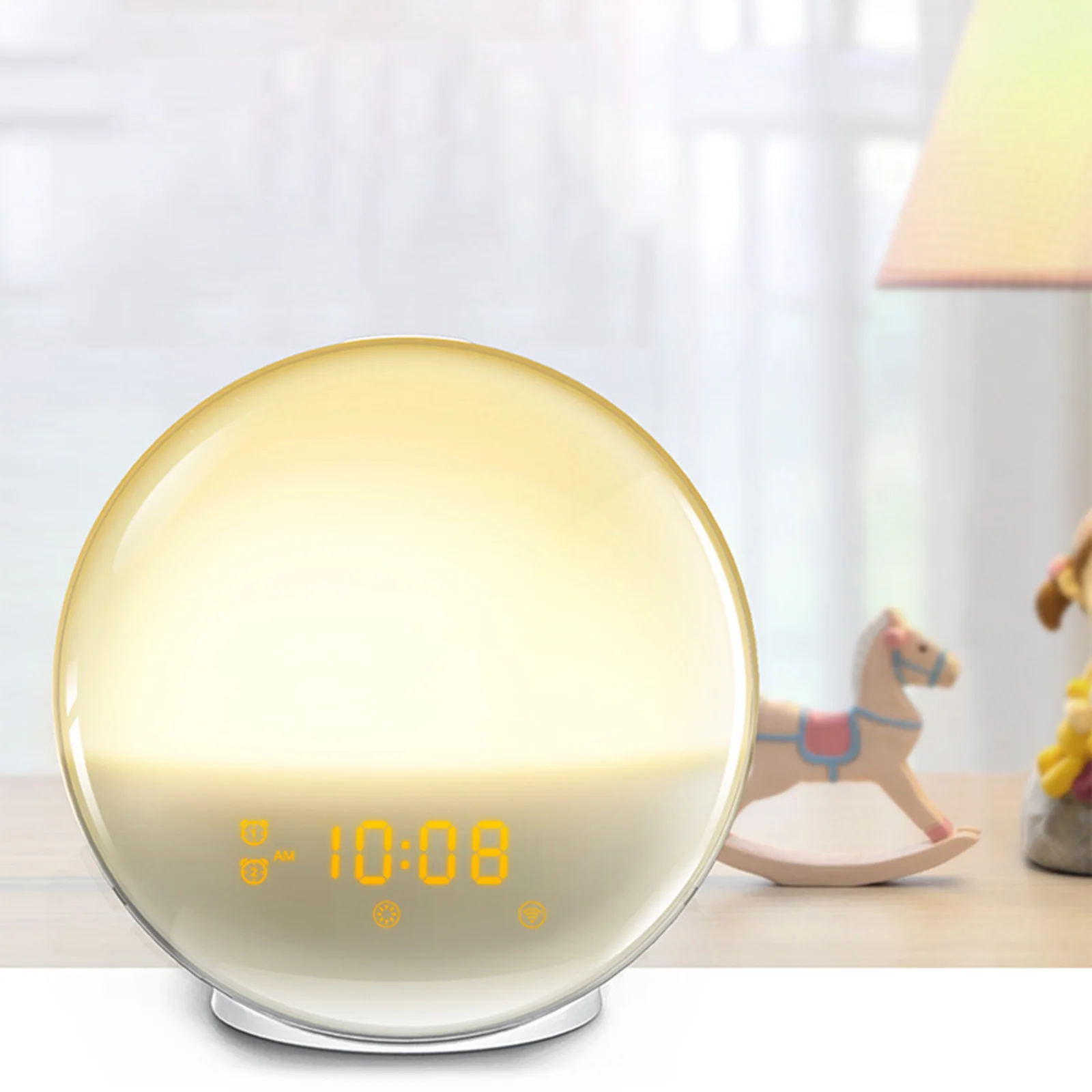 

Wake Up Light Sunrise/Sunset Simulation 20-Level Brightness Alarm Clock With 2 Alarm Times Options 7 Ringtones Snooze & FM Radio